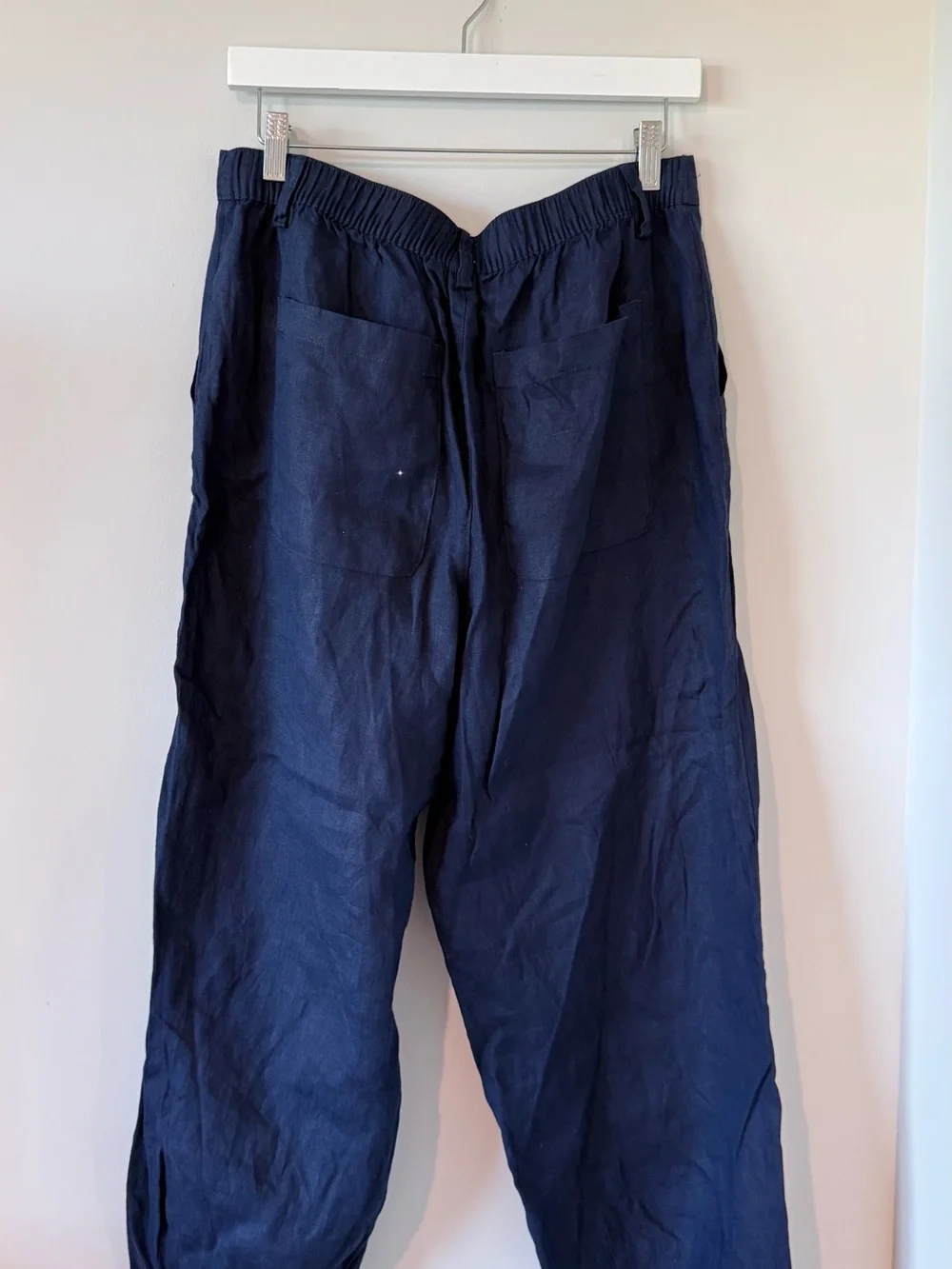 Nicole Miler New York Linen Pants Women M Vacation Travel Summer Beach Navy Blue